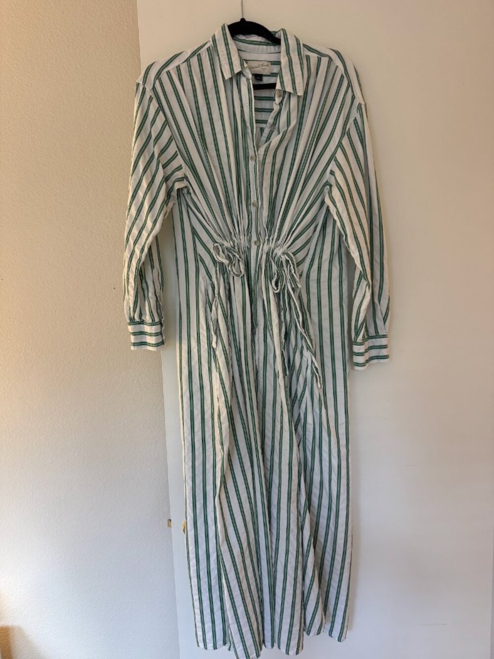 Green and White striped midi/maxi dress - Size S